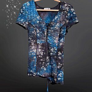 Vintage 90s Goth Fairy Witchy Whimsigoth Top Blue Black Silver Glitter Size XL